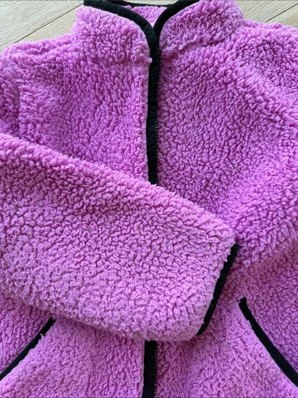 Kids 7y Pink Sherpa Jacket with Black Trim